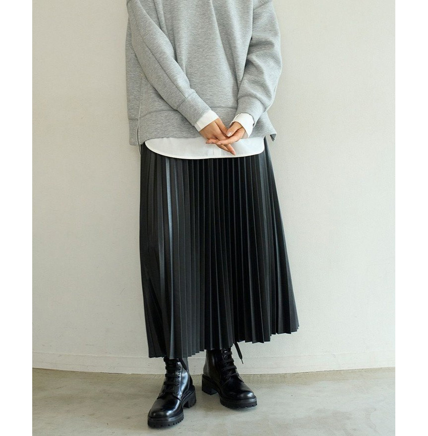 仿皮革光澤感百褶裙